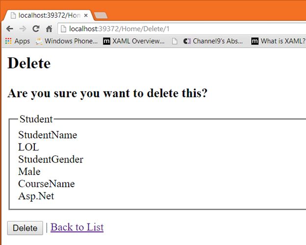delete a record click